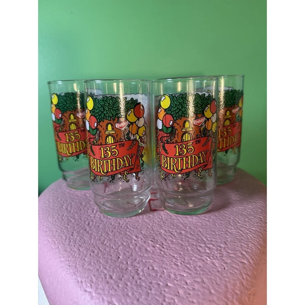 Vintage Set /4 1988 16oz Drinking Glasses Keebler‎ Elves 135th Aniversay  PROMO